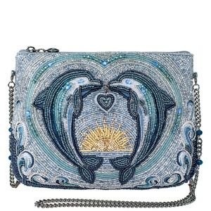 Mary Frances Dolphin Love Beaded Crossbody Clutch Handbag